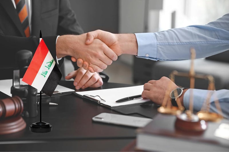 tibijoy Iraq Iraqi Small Mini Desk Flag Set Miniature Iraq Iraqi Table Office Flag with 13" Black Pole, Black Base, Miniature Iraq Deluxe Desktop Flag(2 Pack) - Image 4